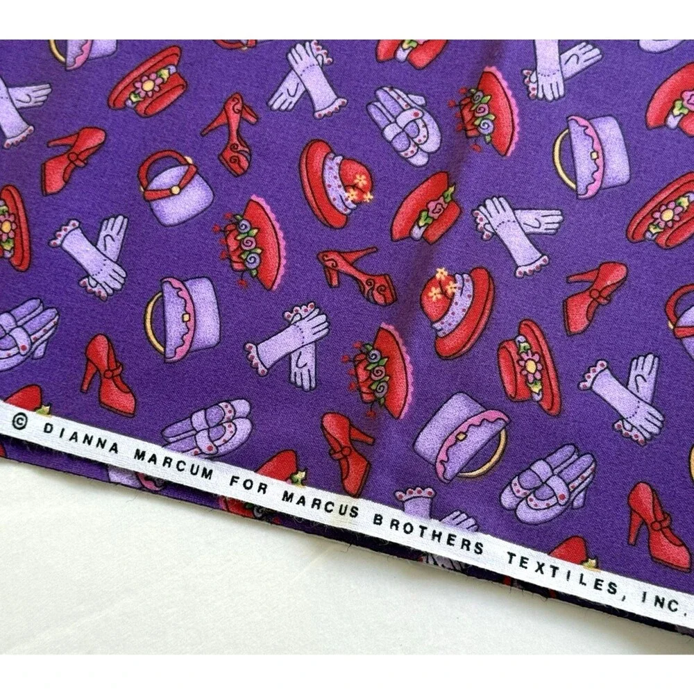 VTG Dianna Marcum Marcus Brothers Red Hat Society Fabric Accessories Cotton  BTY